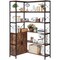 L-Shaped 6-Tier Wood Storage Corner Bookshelf with Cabinet and Metal Frame for Living Room or Office